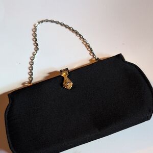 Chic Black Velvet Evening Clutch with Gold Accent